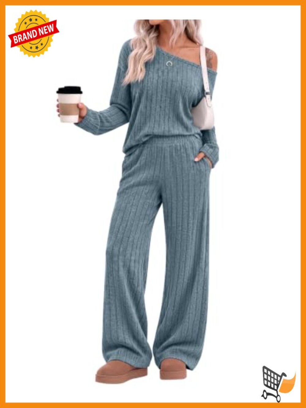 Off Shoulder Lounge Set Brushed Ribbed